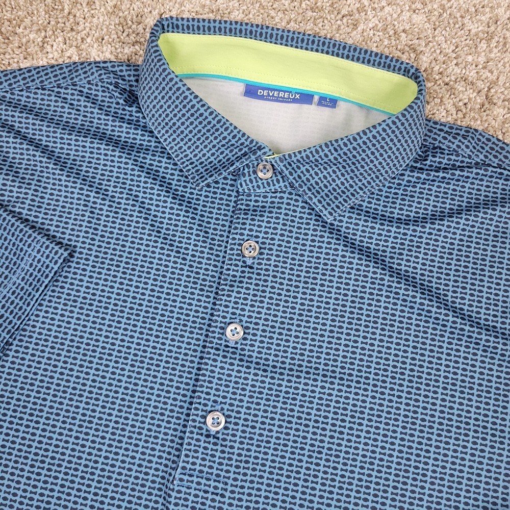 Devereux Mens Large Blue AOP Geometric Performance Stretch Golf Polo SS